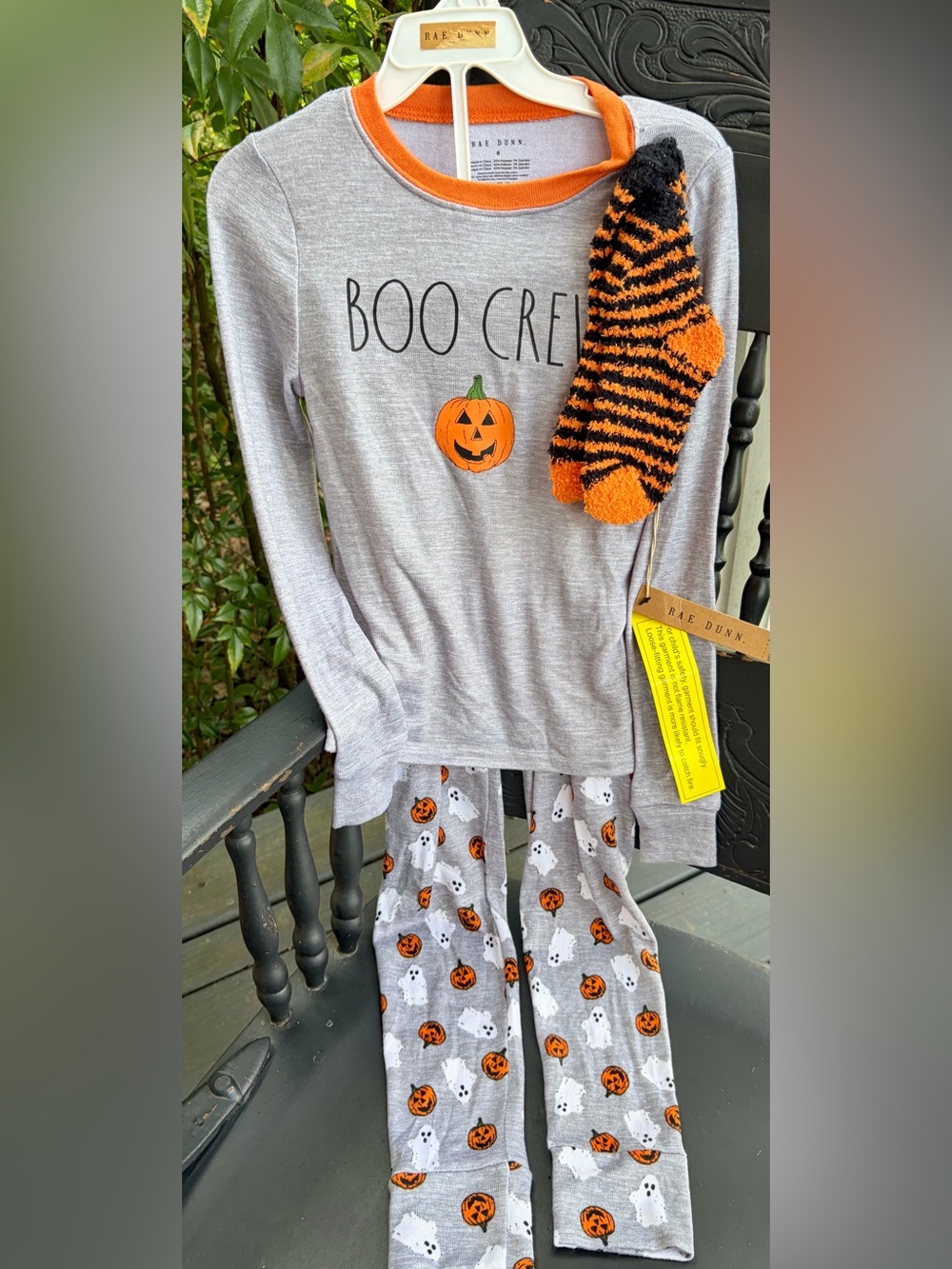 NWT RAE DUNN Cozy Kids Halloween 'Boo Crew' Gray and Orange Pajama Set - COZY!